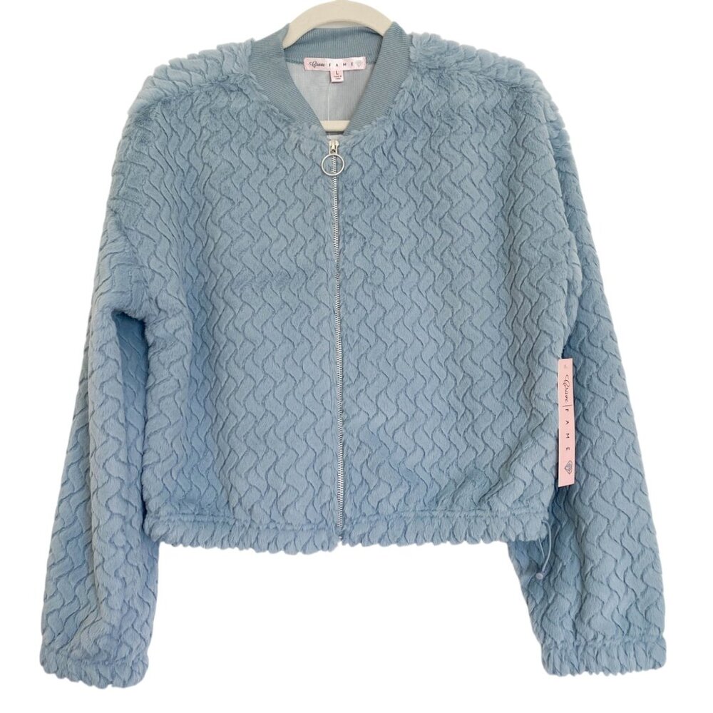 NWT Crave Fame Juniors Faux-Fur Embossed Bomber Cozy Jacket Zipper Large